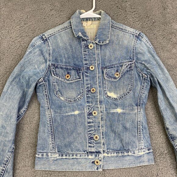 Rogan Denim Trucker Jacket Cropped Distressed Made in USA Cotton Designer S - Picture 2 of 11